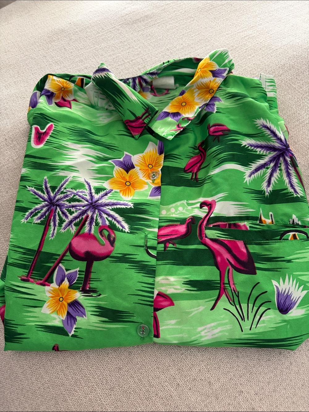 Men's Green Tropical Flamingo Button-Down Shirt